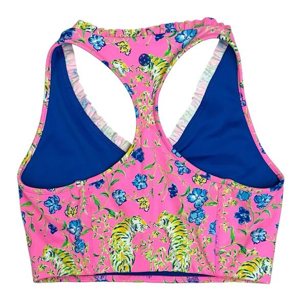 Lilly Pulitzer Tiger Floral Halter Sports Bra Crop Top Pink Sz Small Resortcore - Picture 3 of 6